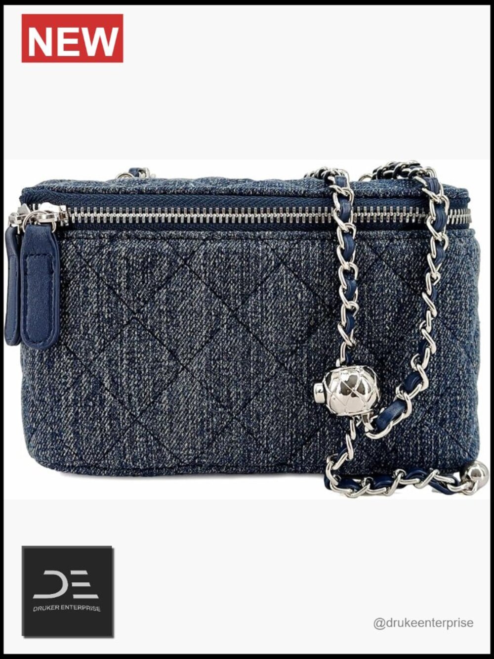 Mini Quilted Denim Crossbody Bag with Adjustable Chain Strap